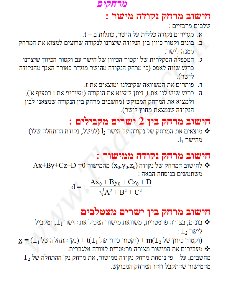 וקטורים בהצגה אלגברית דף סיכום להדפסה חינם בנושא 